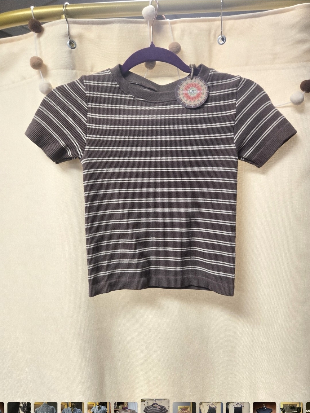 Ribbed Striped Crop Top — Brown and White NWOT
